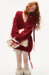 Scarf bandage cable knit sweater